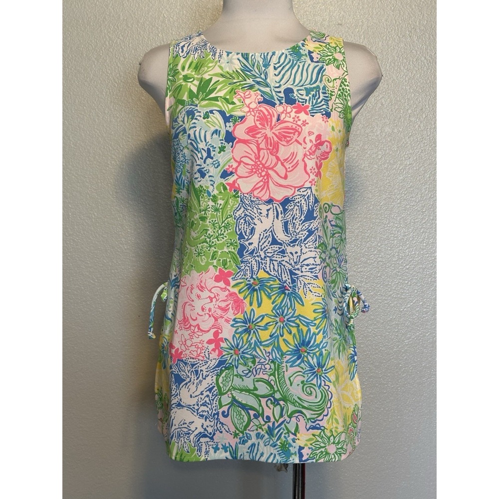NEW Lilly Pulitzer XS Donna Cheek to Cheek Tunic Top  Floral Lion Around Tie Zip